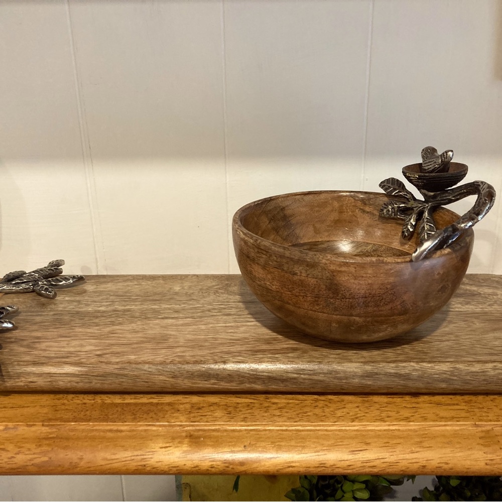 Mud Pie mango wood charcuterie board and matching bowl
